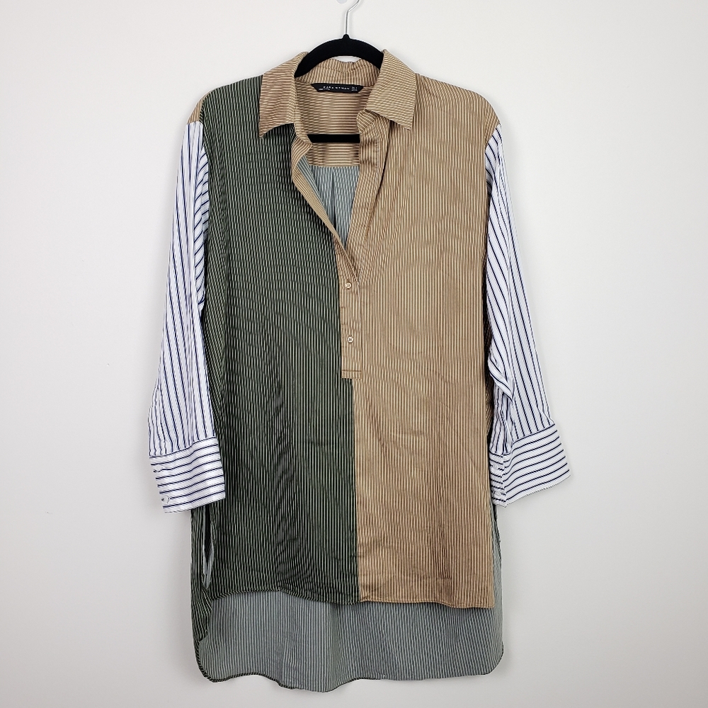 Zara Oversized Striped Collared Shirt